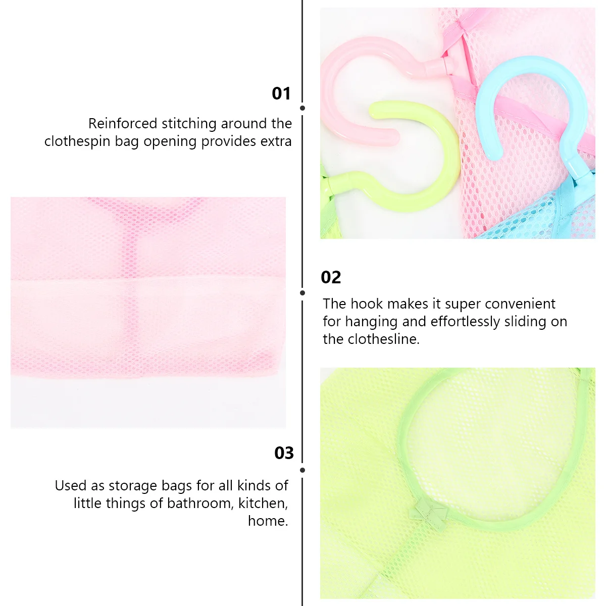 

3pcs Multifunctional Mesh Storage Bag Hanging Organizer For Bathroom Kitchen Bedroom Clothesline Pouch Clips Holder