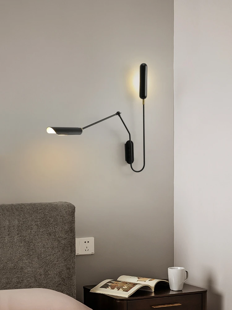 Designer Long Pole Wall Lamp Nordic Living Room Sofa Background Lamp Double Head Black Industrial Bedroom Bedside Decor Lamp