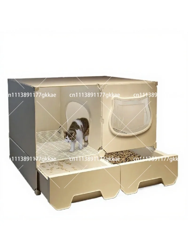 Extra Large Semi Enclosed Cat Litter Box with Corridor Design, Anti Splash Dust Proof Toilet for Big Cats