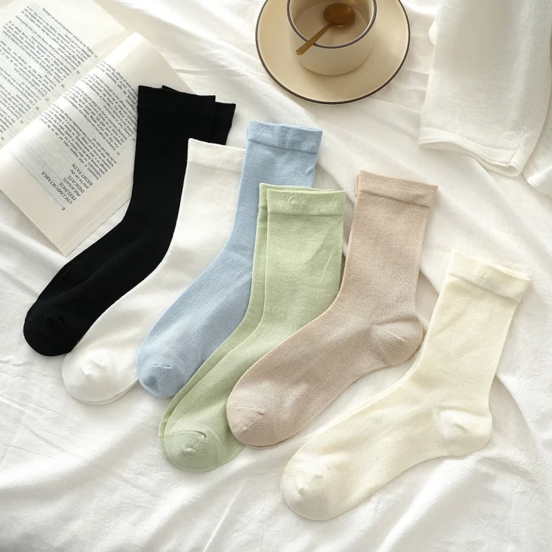 Women's Mulberry Silk Crew Socks Korean Postpartum Summer Stacked Seamless Toe Anti-Microbial Lightweight Breathable Socks