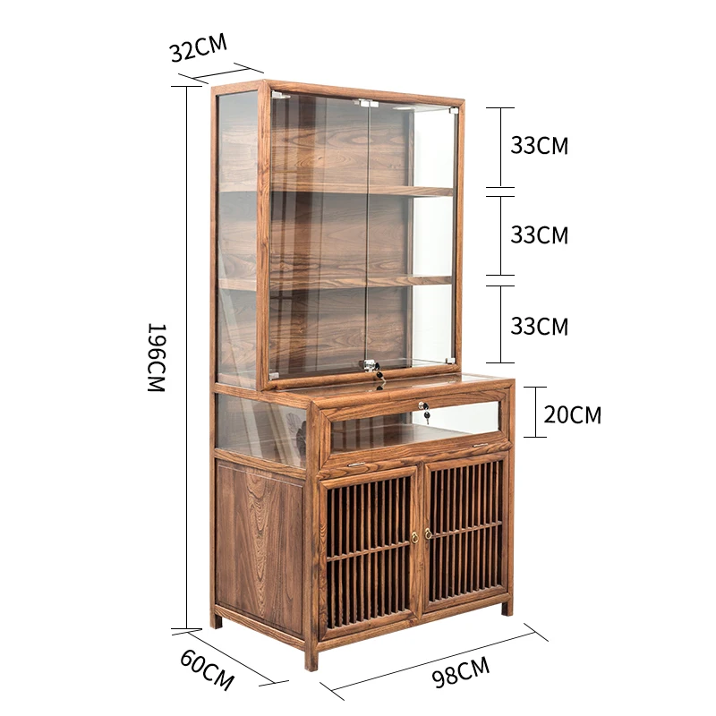 

Jewelry Display Cabinet Transparent Glass Counter Museum Chinese Solid Wood Tobacco and Alcohol