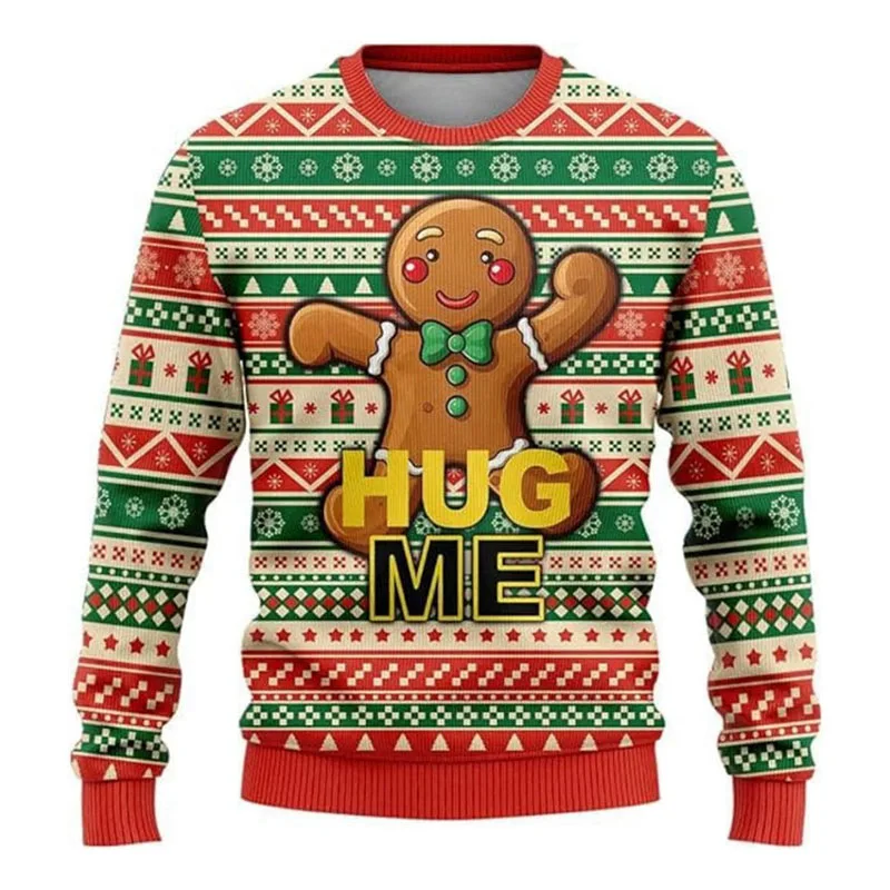 Adorable Gingerbread Printed Ugly Sweatshirt Men Women Crewneck Hoodie Christmas Lovely Biscuit Pattern Funny Fashion Design Top