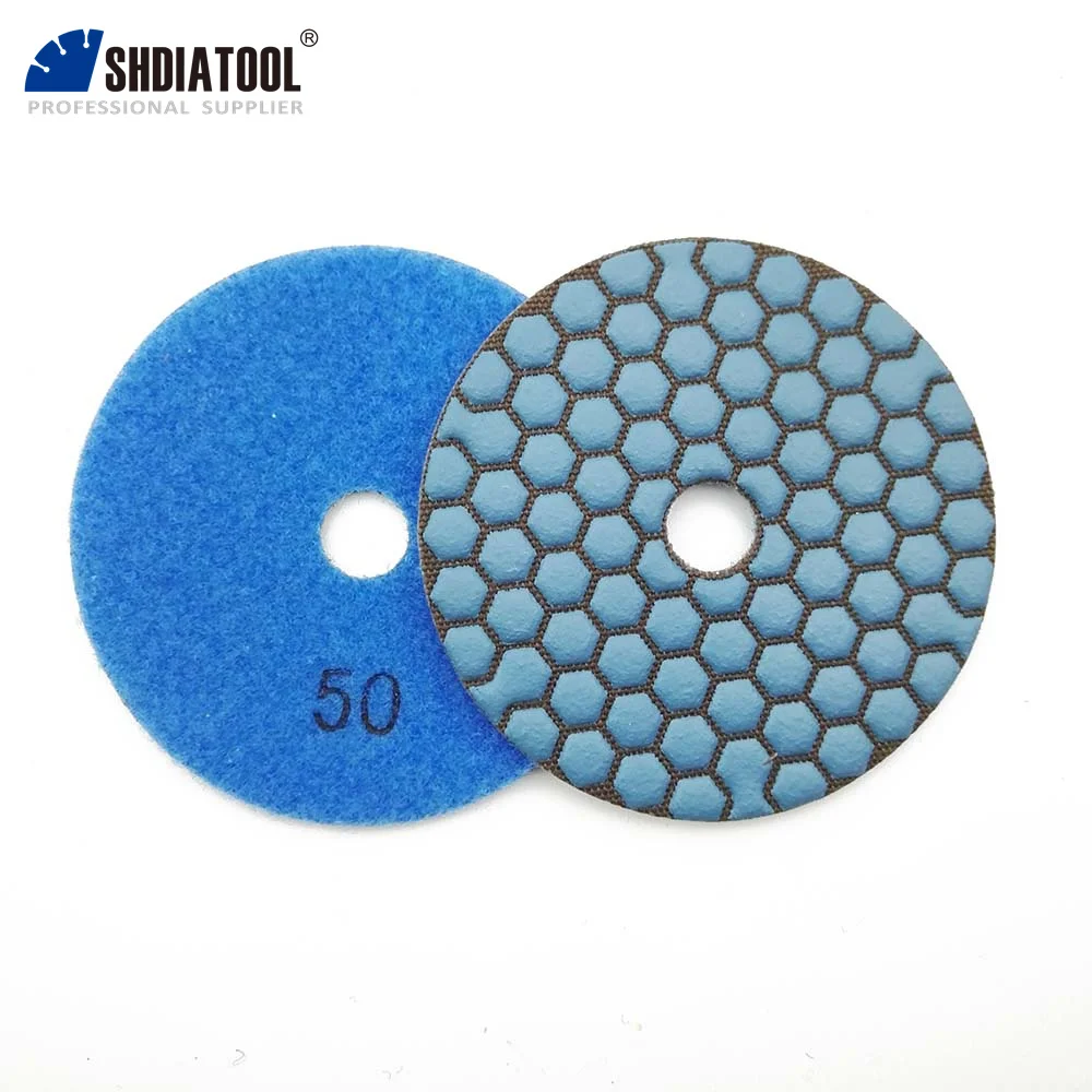 SHDIATOOL 6pcs Dia 4inch Resin Bond Diamond Flexible Polishing Pads Grit #50 100mm Dry Stone Sanding Disc Granite Marble Ceramic