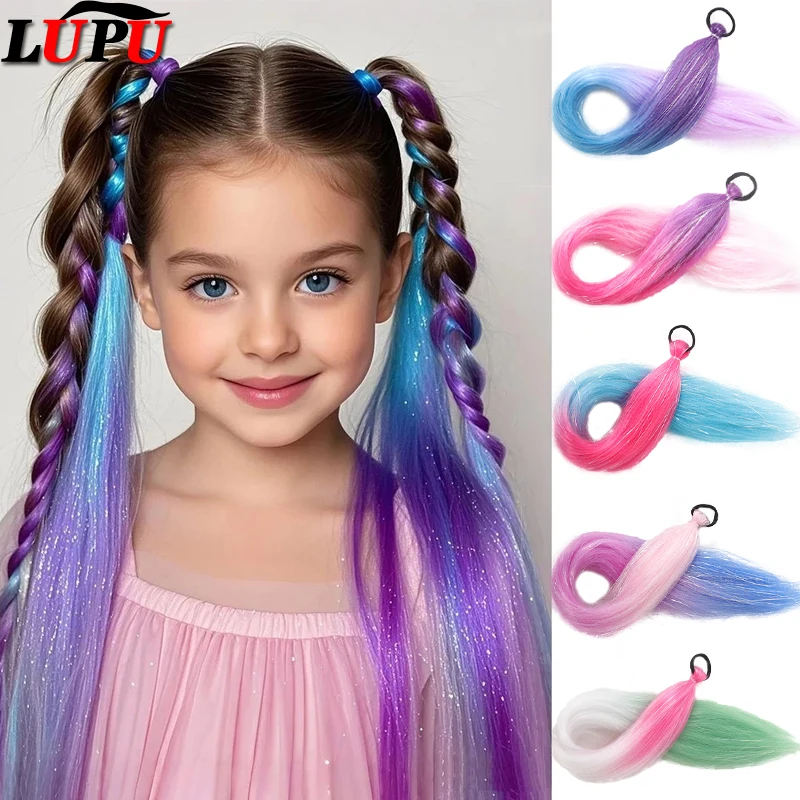 

Rainbow Ponytail With Rubber Band, Used for Weaving 26 inch Colorful Ombre Mermaid Ponytail Synthetic Braid, Suitable for Girls