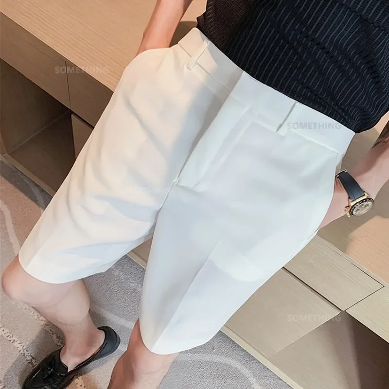 New Summer Thin White Shorts Men\'s Straight Korean Style Fashion Business Solid Color Casual Baggy Suit Shorts Male