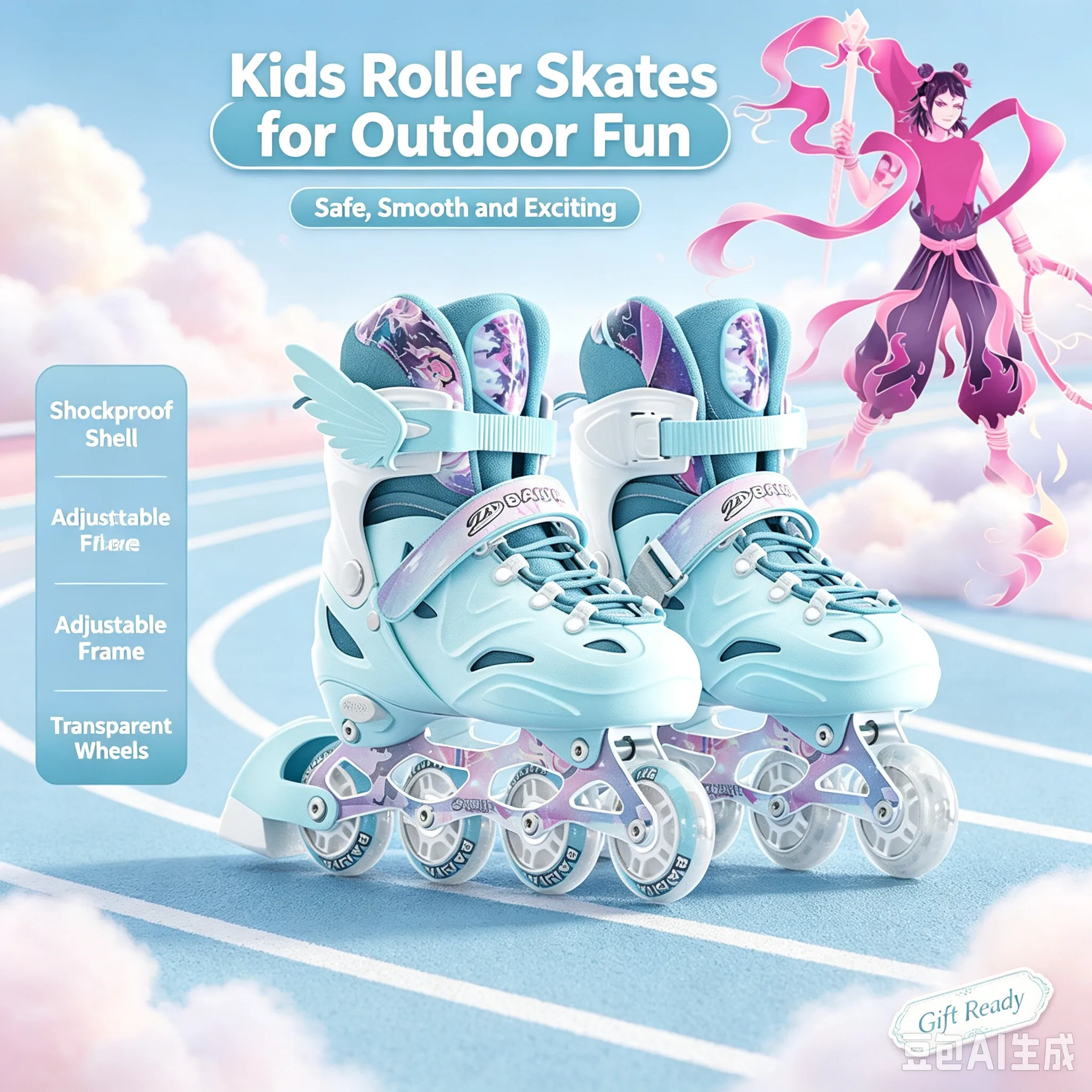 Recreational Speed Skates for Junior Girls, Competitive Roller Skates with Flashing LED Wheels for Adult Novices