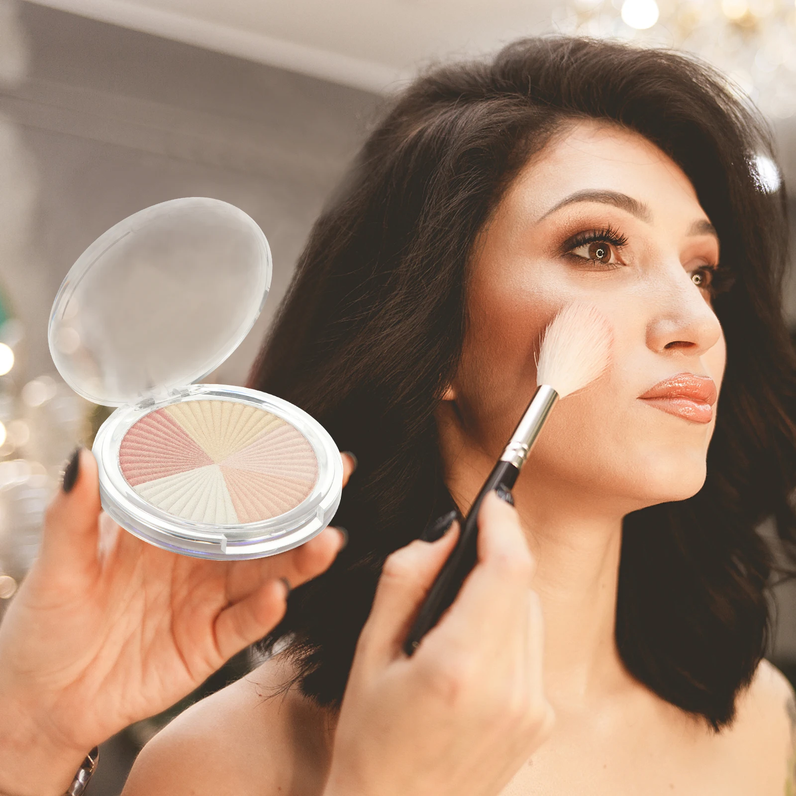 1 Caja de Iluminador Facial Compacto para Mujeres, Acabado Natural, Maquillaje para Todos los Tonos de Piel, Polvo Brillante para Contorno Facial