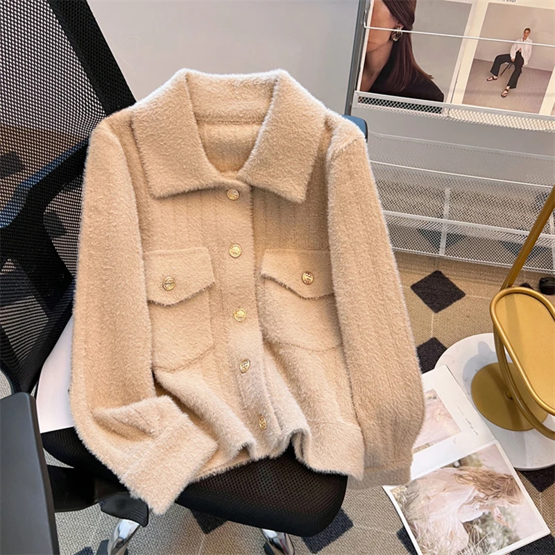 ขนแกะแอปริคอทของผู้หญิงประกบ ​ ​ แจ็คเก็ตผ้าฝ้ายปกแฟชั่นStreetwearเกาหลีสไตล์วิทยาลัยฤดูหนาวใหม่Warm Bread Jacket