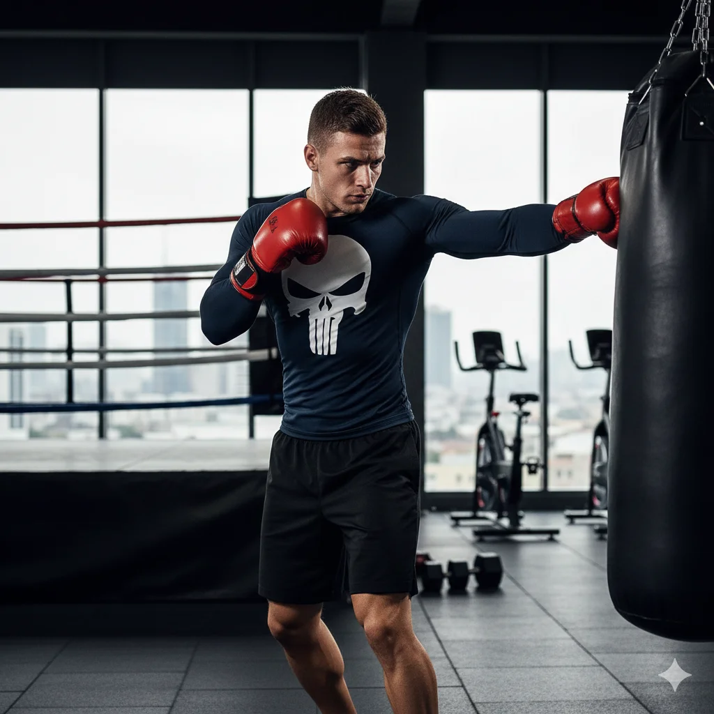 Man Workout Shirts Skull T-shirt Summer gyms workout Quick drying Sweat Sports Shirt Long sleeve T shirt MMA black Tracksuit 4XL