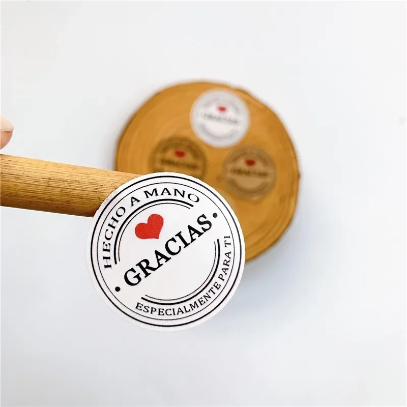 100Pcs Thank You Love Self Adhesive Stickers Kraft Label Sticker Diameter 3.5cm For Diy Hand Made Gift Cake Candy Paper Tags