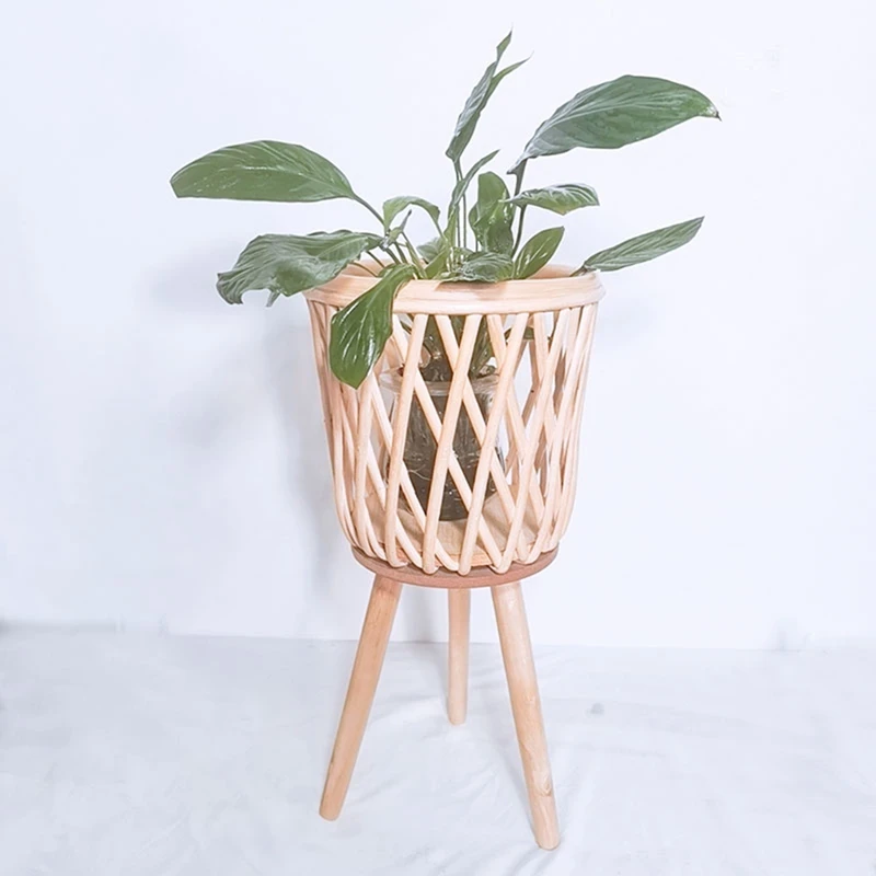 Rattan Plant Stand With Legs Woven Rattan -Planter Stand For Indoor Use -Tall Rattan Planter Basket For Home Décor