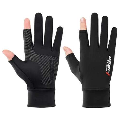Imagen 2 del producto 1 par de guantes de pesca transpirables dos dedos elásticos verano otoño hielo seda protector solar guantes antideslizantes ciclismo accesorios de pesca