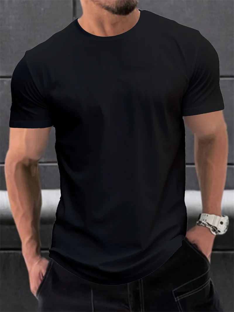 

Men's Quick-Dry summer Sports T-Shirt Loose round Neck pure color Tops Training Gym Stretch short-sleeved men's Running T-shirt