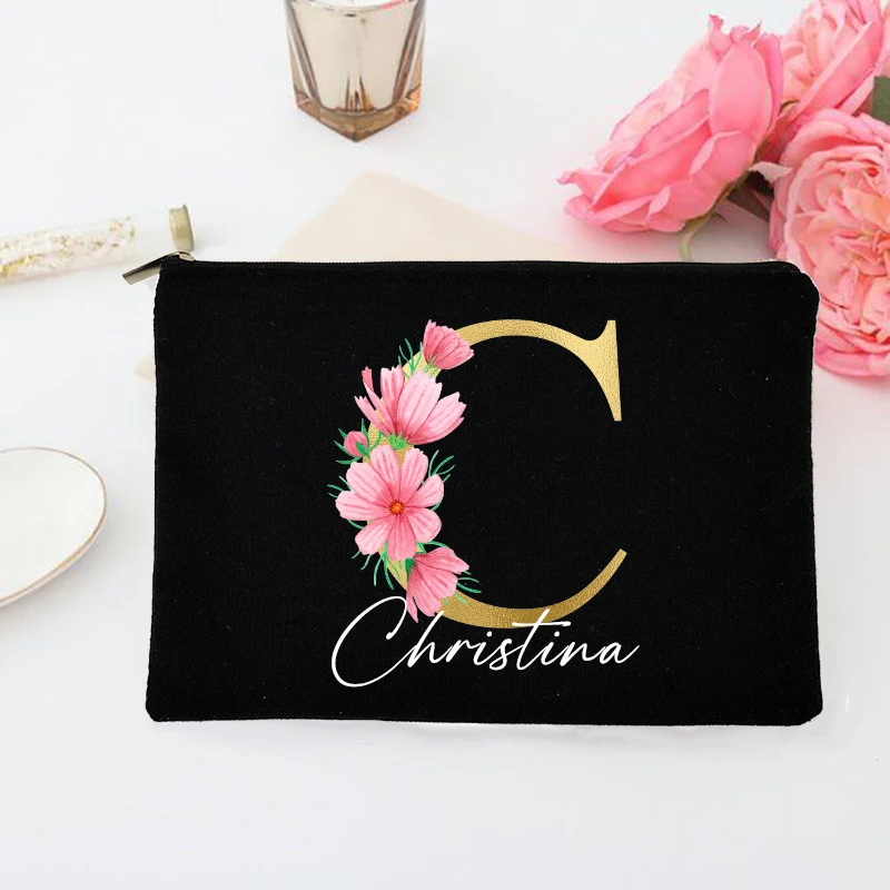 Borsa per il Trucco Personalizzata con Iniziali e Nome, Astuccio Cosmetico da Sposa, Pochette Monogramma per Articoli da Toeletta, Regali di Nozze per Damigelle