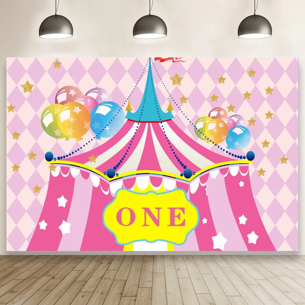 Pink Circus Tent Super Show Decor Backdrop Girls Birthday Party Baby Shower Studio Photo Background Supplier Prop Banner