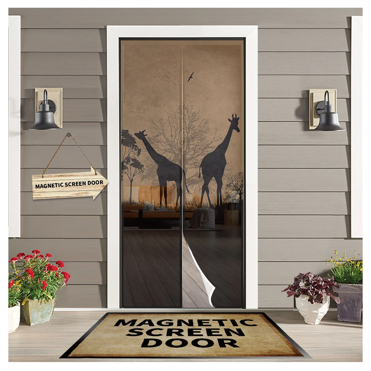 Prairie Trees And Giraffes Kitchen Door Curtain Mosquito-proof Window Screen Bedroom Magnetic Door Curtain