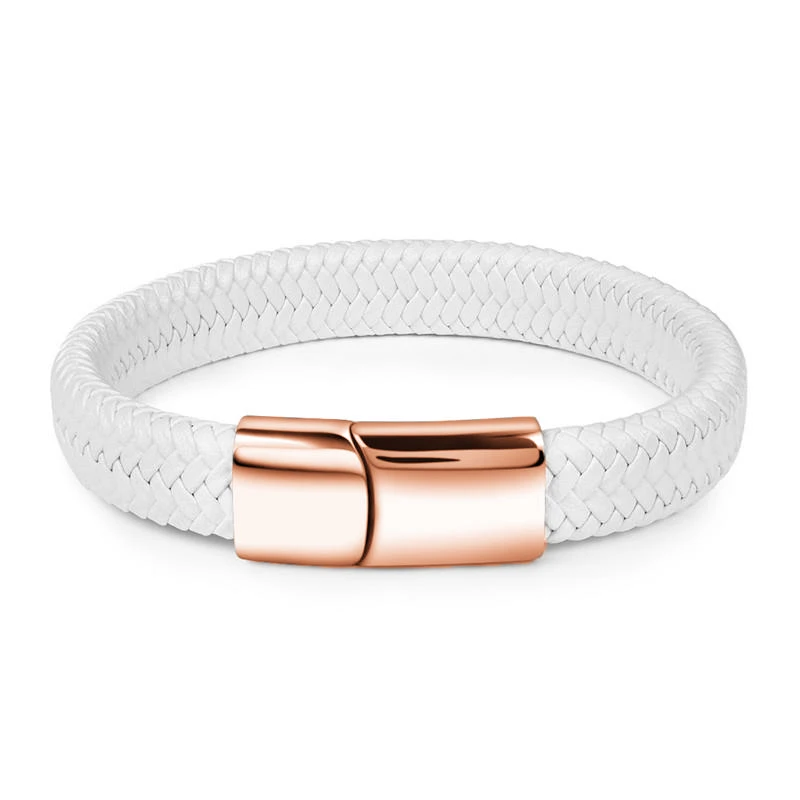 Mode Einfache Weiße Leder Geflecht Armband Edelstahl Schnalle Verschlüsse für Männer Handgemachte Armreif Großhandel Charme Schmuck Geschenk
