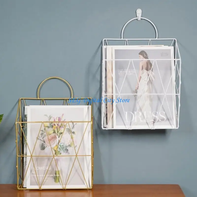 U75B Stylish Wall Mounted File Magazine Holder Hollow-out Mesh Iron Wire File Holder Rack Iron Bookends Floor Magazine Folder