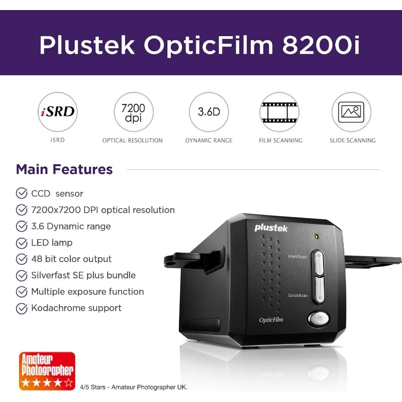 OpticFilm 8200i SE , 35mm Film & Slide Scanner. 7200 dpi / 48-bit Output. Integrated Infrared Dust/Scratch Removal. Bundle