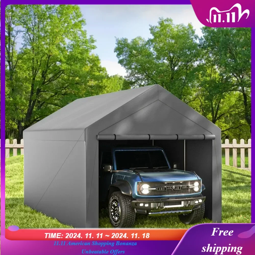 Outdoor Carport 10x20ft Heavy Duty Car Tent, Portable Garage Canopy Storage Shed, Car Shelter with Detachable Side Walls&Doors