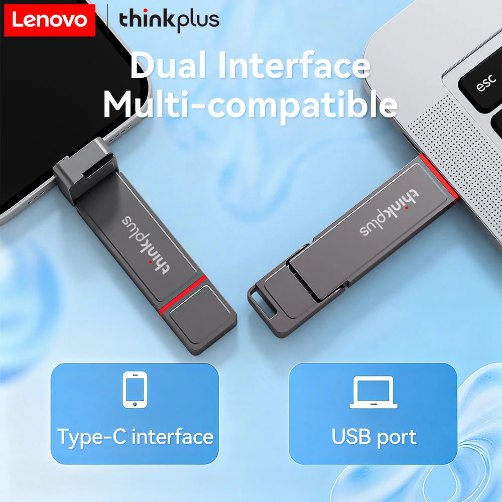 

Флеш-накопитель Lenovo Metal USB, двухпортовый USB Type-C, высокоскоростной, 550 МБ/с, для телефона и ПК
