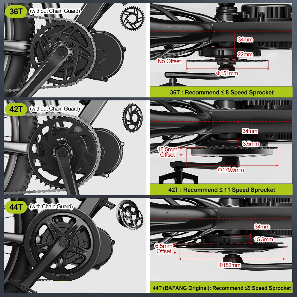 BAFANG Chainring  36T 42T 44T 46T 52T Compatible with BBS02 BBS02 48V 750W 500W 350W 250W Electric Bike Mid Drive Conversion