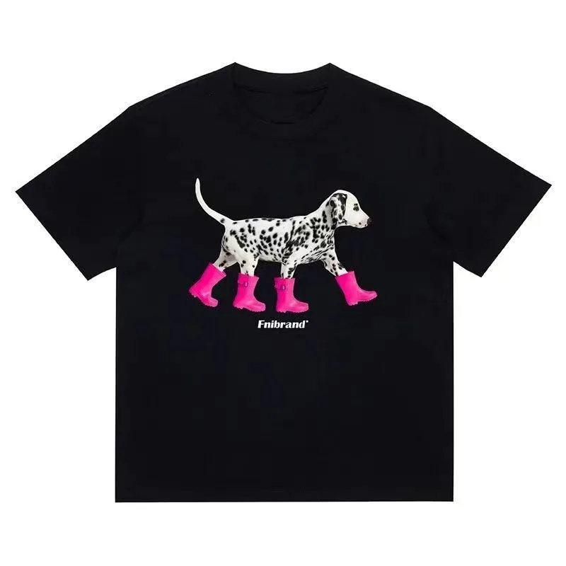 

Celebrity Style Spotted Dog Print Original Humorous Print Versatile Short Sleeved Men's Loose T-shirt High Street Trendy Outfit