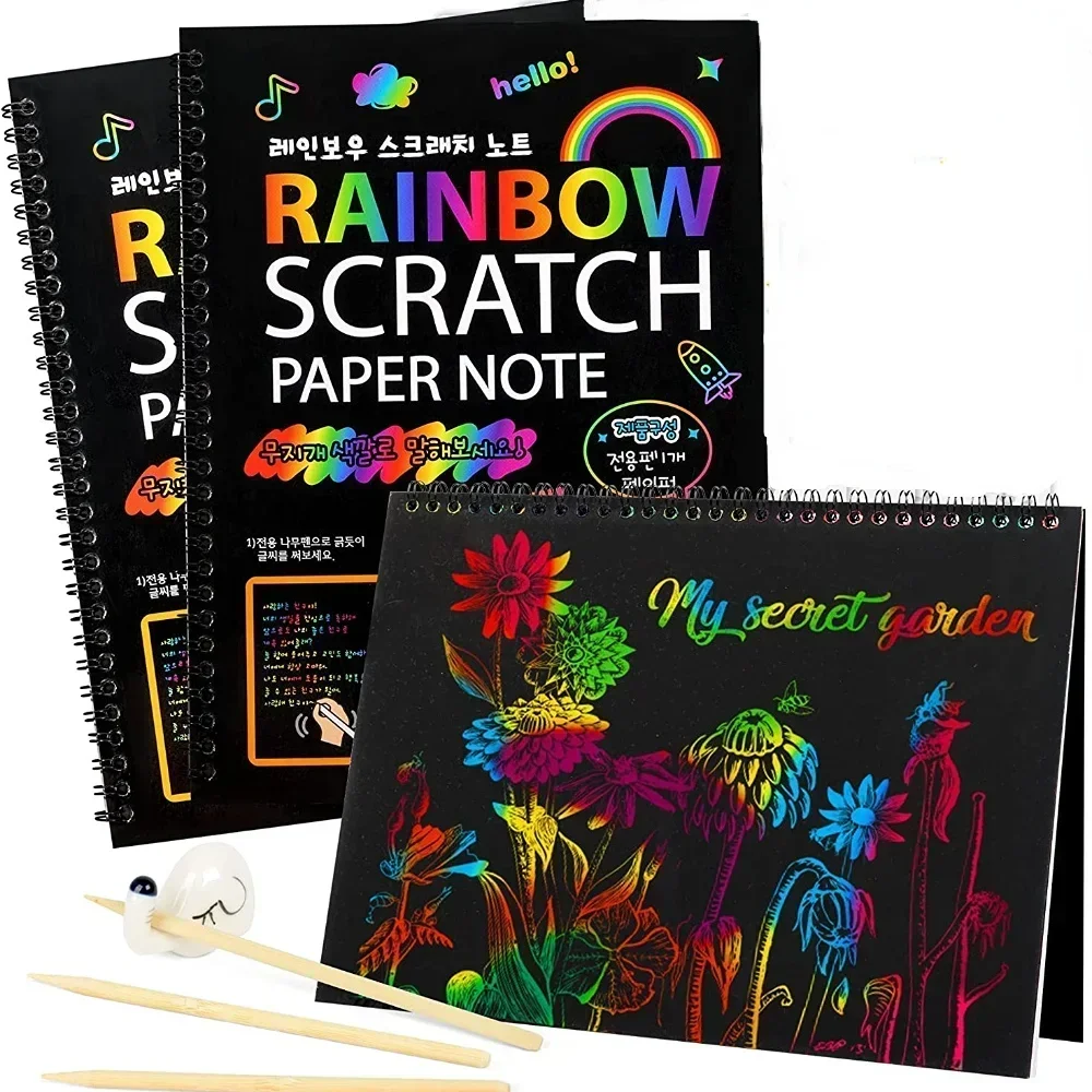 Rainbow Magic Scratch Off Paper Set for Kids Arts Scraping Painting Drawing Toys DIY Graffiti Book Montessori Educational Toy