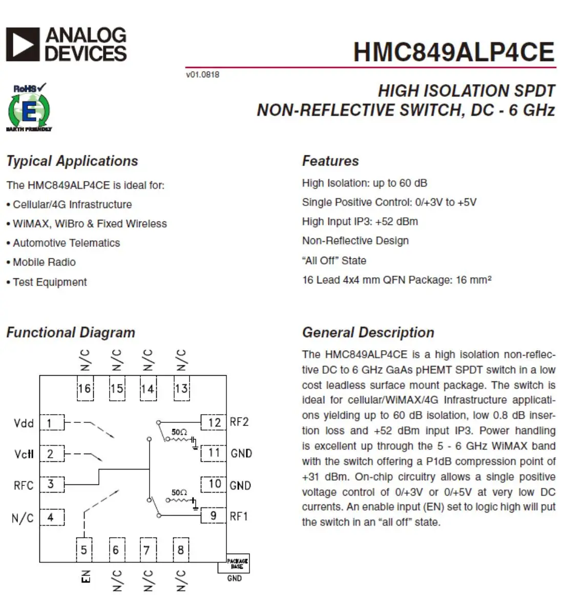 SPDT SP4T RF-Schalter HMC349 HMC849 HMC7992 100MHz~6GHz Modul für Funksignalumschaltung, Testgeräte und ATE-Systeme – Detail 2