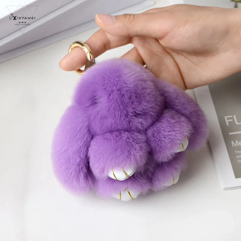 Fluffy Real Rabbit Fur Pompon Bunny Keychain Trinket Women Toy Fur Keychain Luxury Ring On Bag Car Key Chain Jewelry Gift