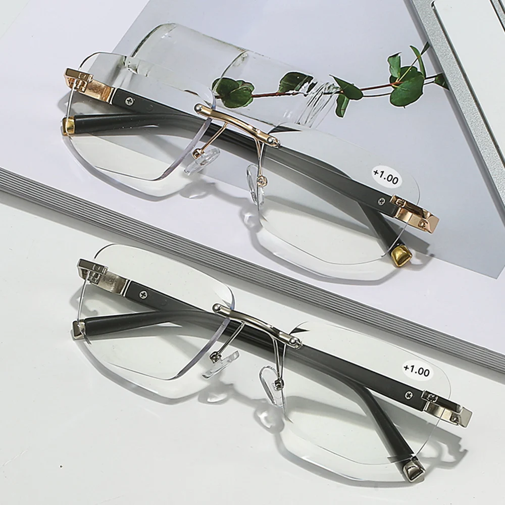 משקפיים קריאה פוטוכרומיות חכמה משקפי אור אנטי-כחול חיתוך מסגרת פרסביאופיה משקפיים חסרי עיניים