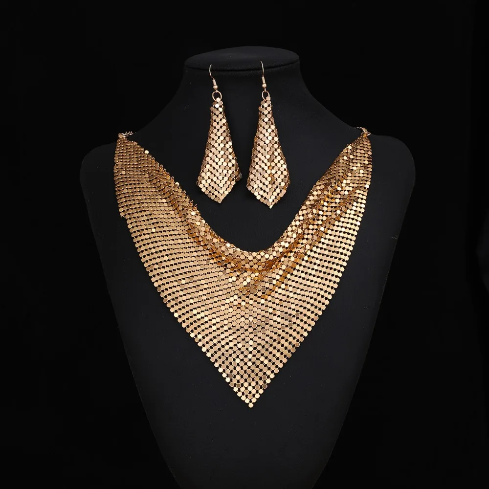 Shining Rhinestone Triangle Scarf Necklaces Earrings Exaggerated Personalized Indian Jewelry Set Luxury Charm