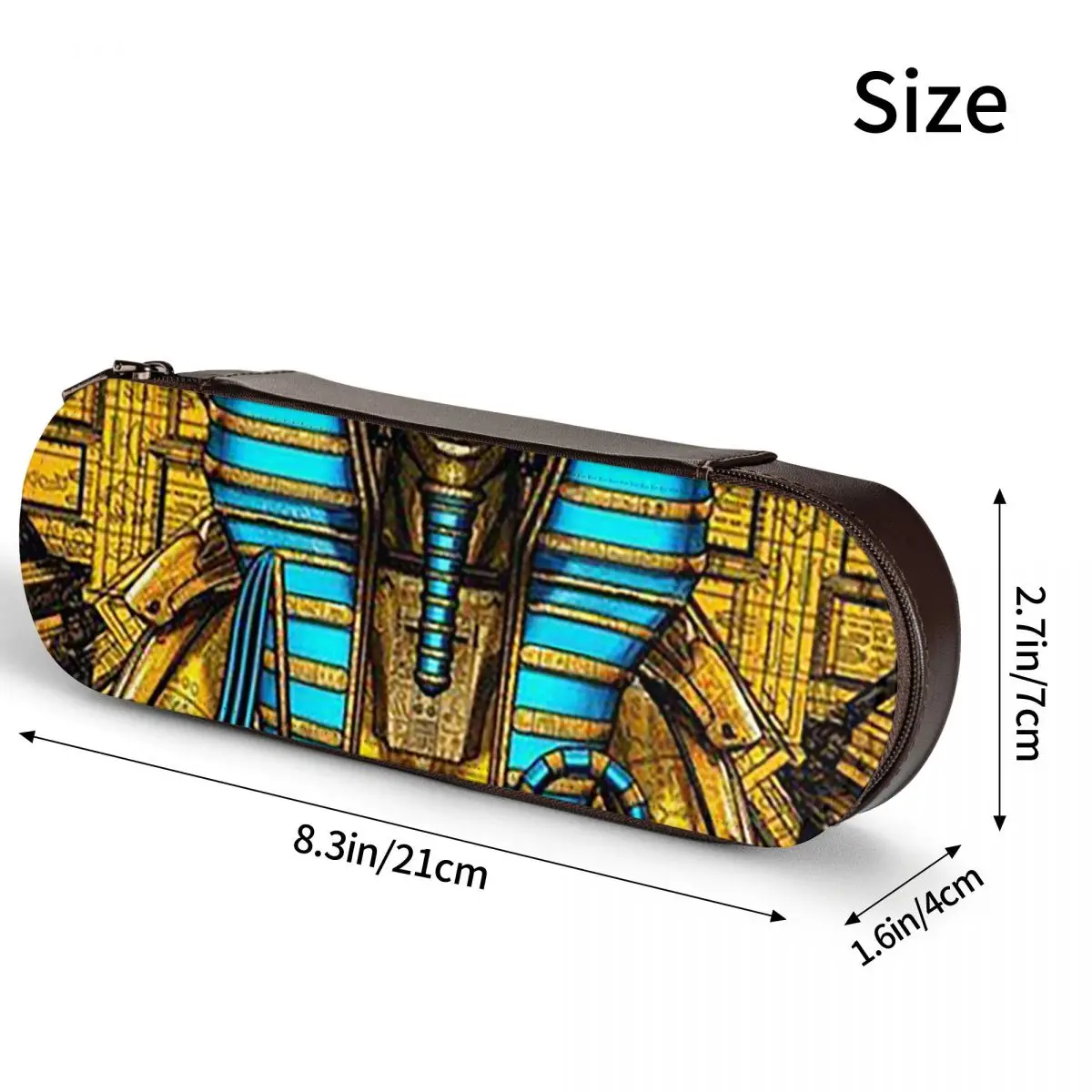 Egyptian Pharaoh With Golden Crown IllustrationLeather Pencil Cases Pencil Pouch Storage Stationery Supplies Pen Box