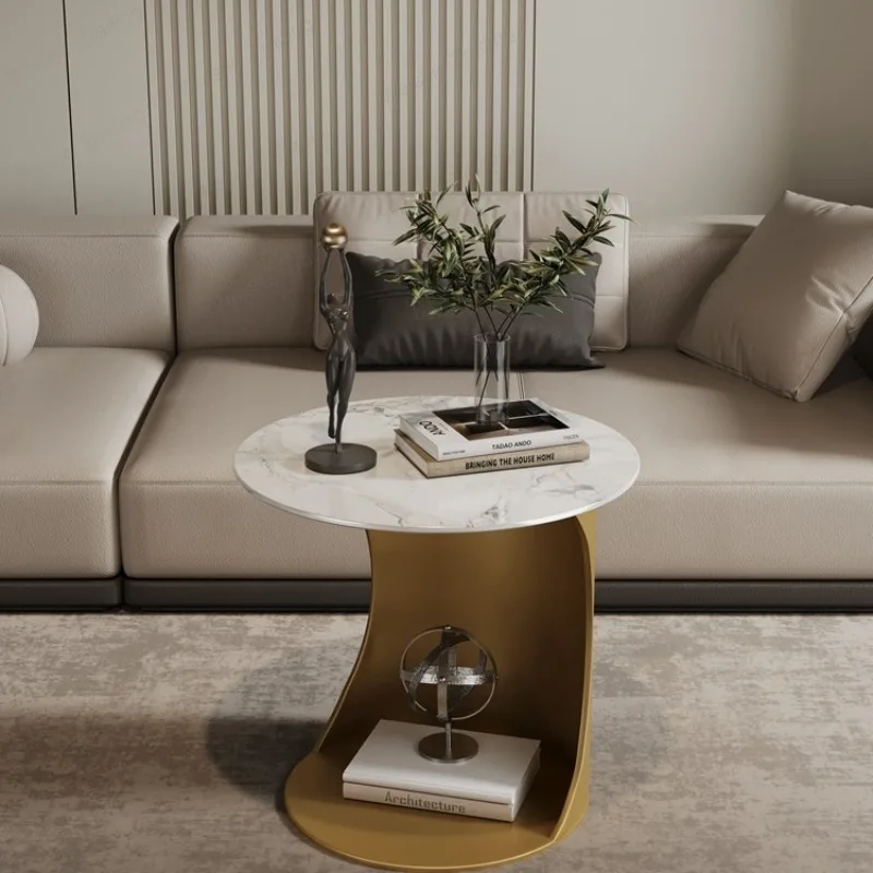 

Light luxury rock slab living room sofa edge corner table small coffee table minimalist premium bedside cabinet