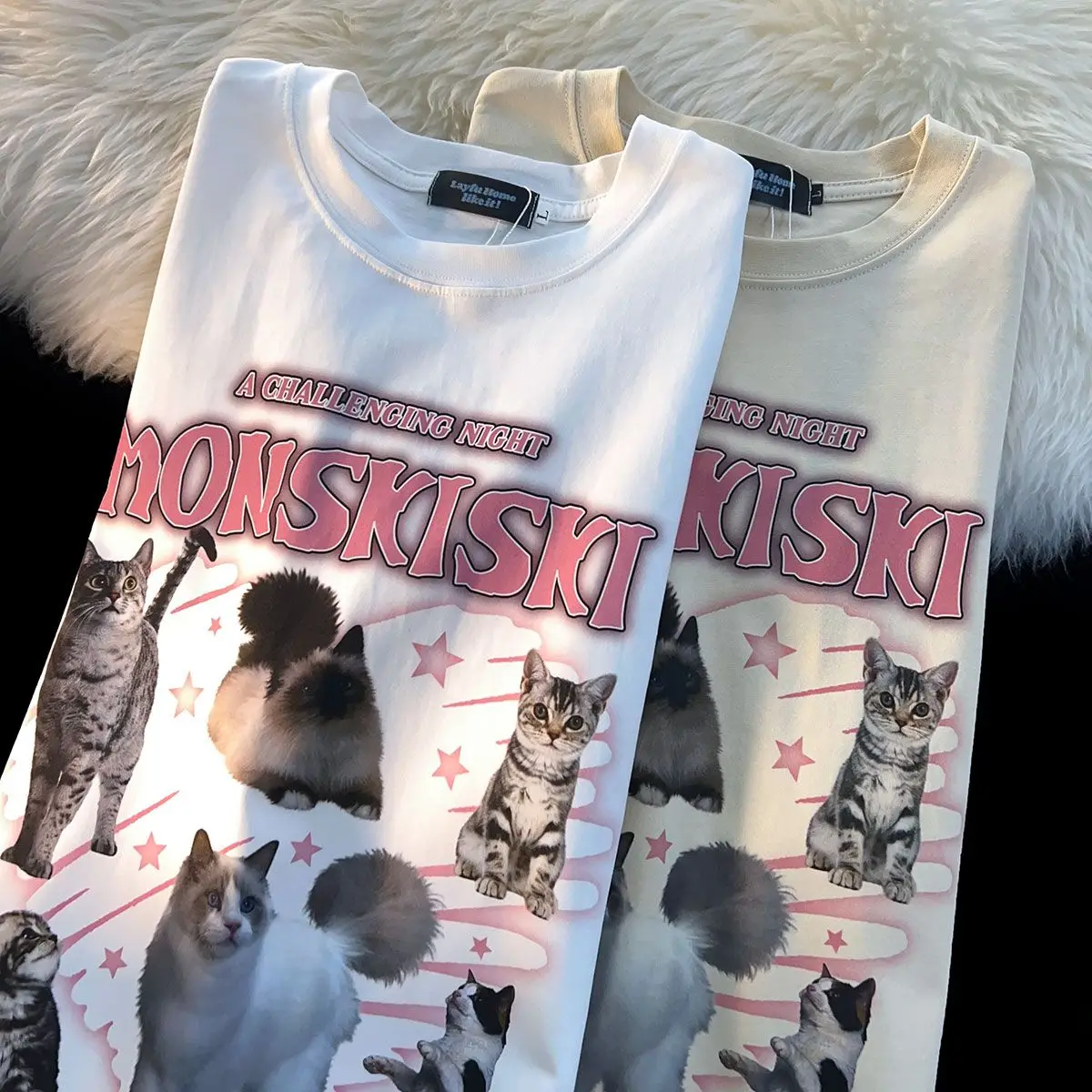 Camiseta con estampado de gato para mujer, camiseta de manga corta estética, ropa de calle holgada de gran tamaño, Top coreano para mujer