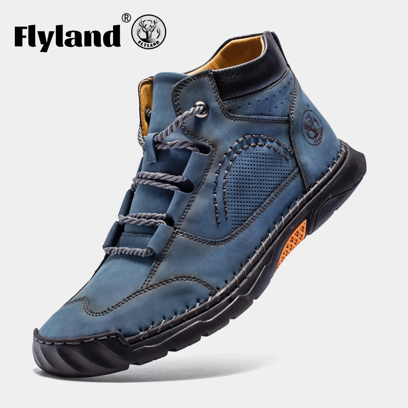 FLYLAND Fashion Men‘s Chukka Boots Casual Handmade Genuine Leather Men Shoes Anti-Slip Male Ankle Boot