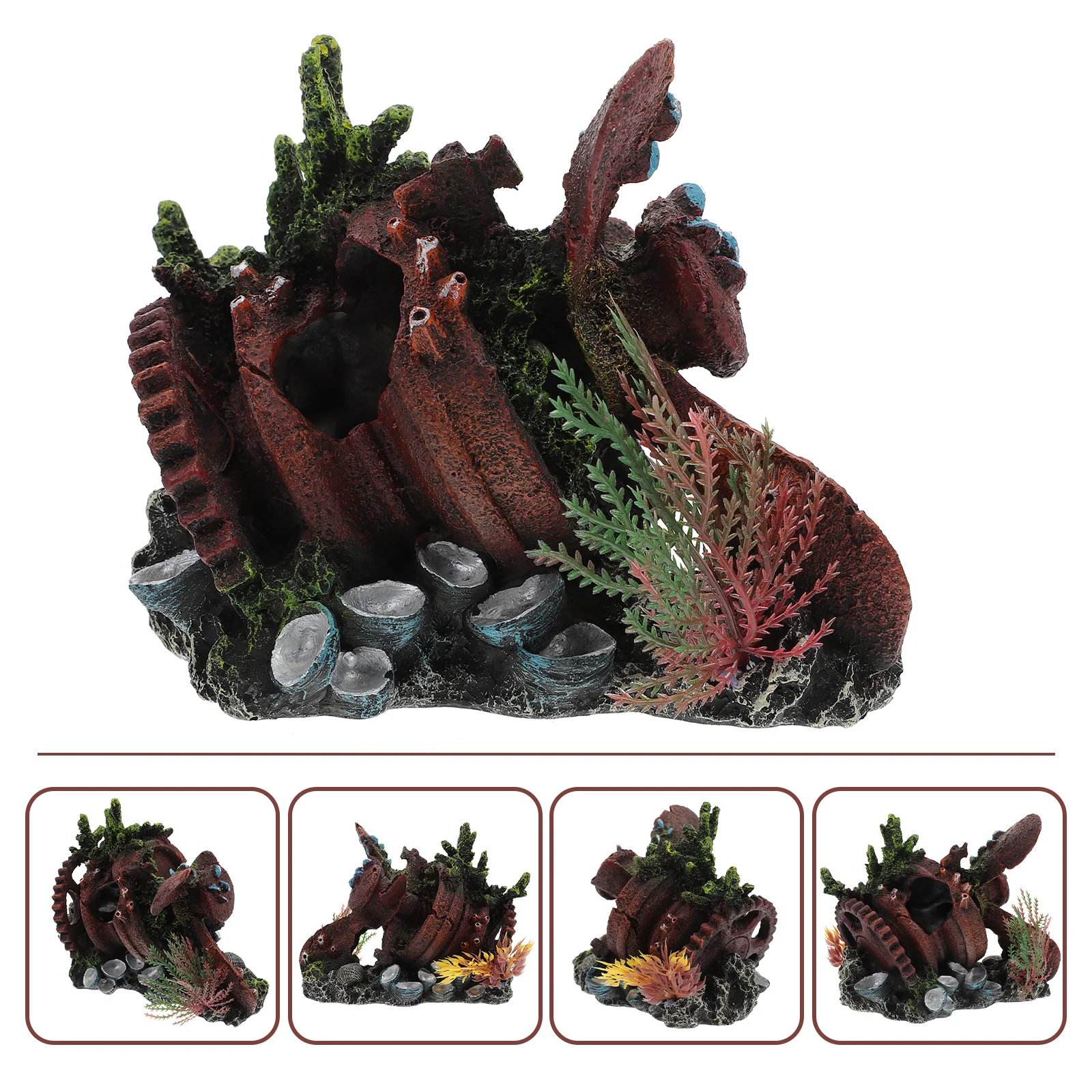 

Durable Resin Wreckage Sculpture Aquarium Decoration Lifelike Fish Tank Ornament Home Office Decor Aquarium Ornament