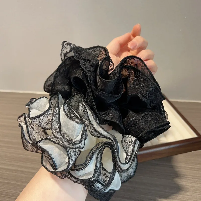 Fashion Lace Big Scrunchies Elastic Hair Bands Women Girls Chiffon Hair Ties Ponytail Holder Rubber Bands Hair Accessories New