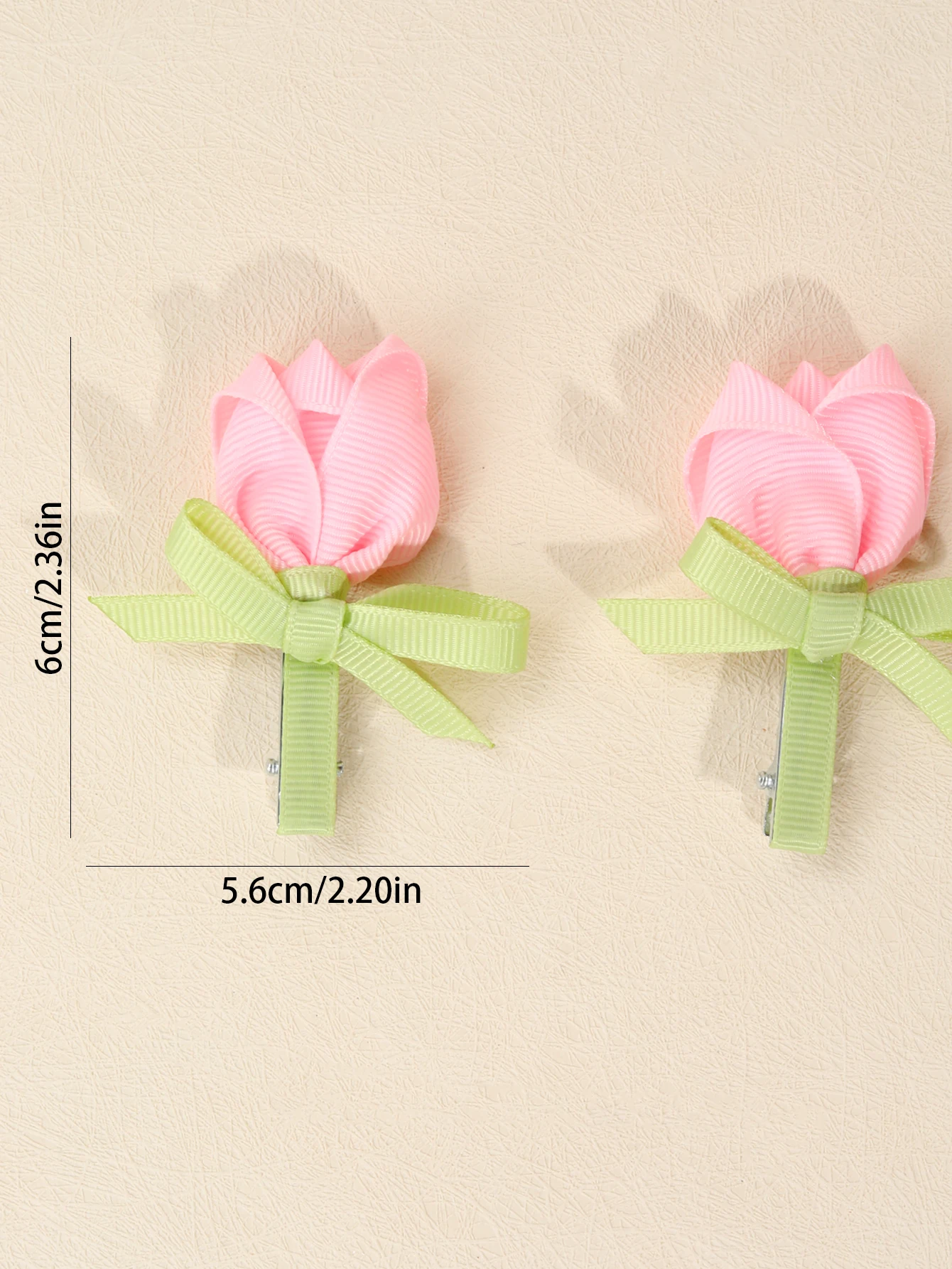 2pcs Pink Rose Bow Decorated Hair Clips for Little Girls, Satin Ribbon Hair Clips, Sweet Hair Accessories for Kids