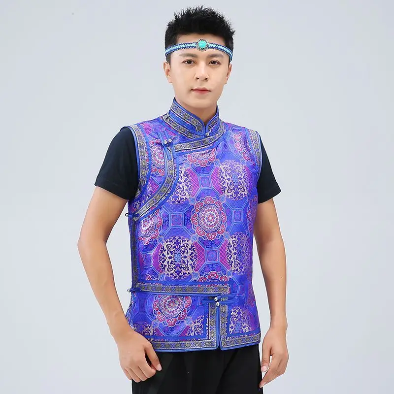 Mongolian Vest Men's Handmade Buttonhole Loop Stand Collar Traditional Waistcoat Daily Casual Clothes Top