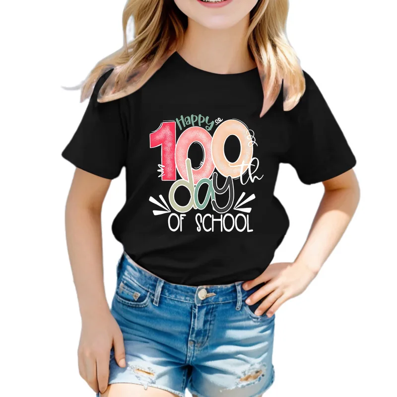 

Новый пуловер 100-дневная школьная детская футболка с нейтральным круглым вырезом и короткими рукавами с принтом, верхняя детская одежда