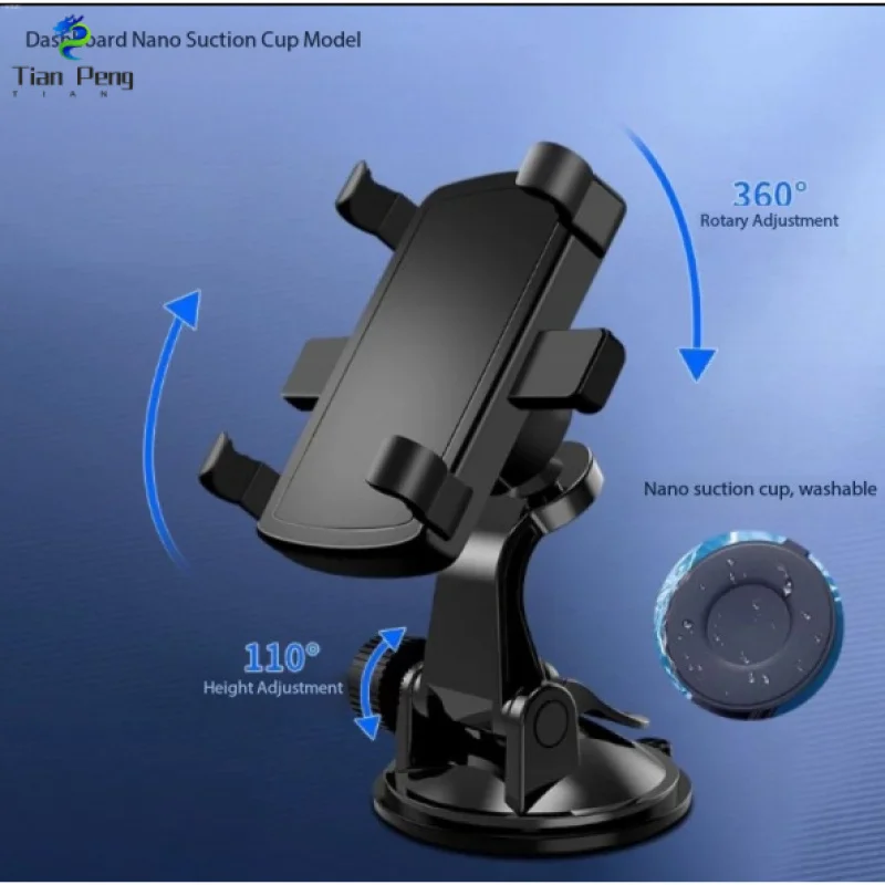 for Phone Nano Suction Cup 470° Rotating Car Mount Bracket Anti-Slip Shockproof Stable Universal Navigation Stand Black