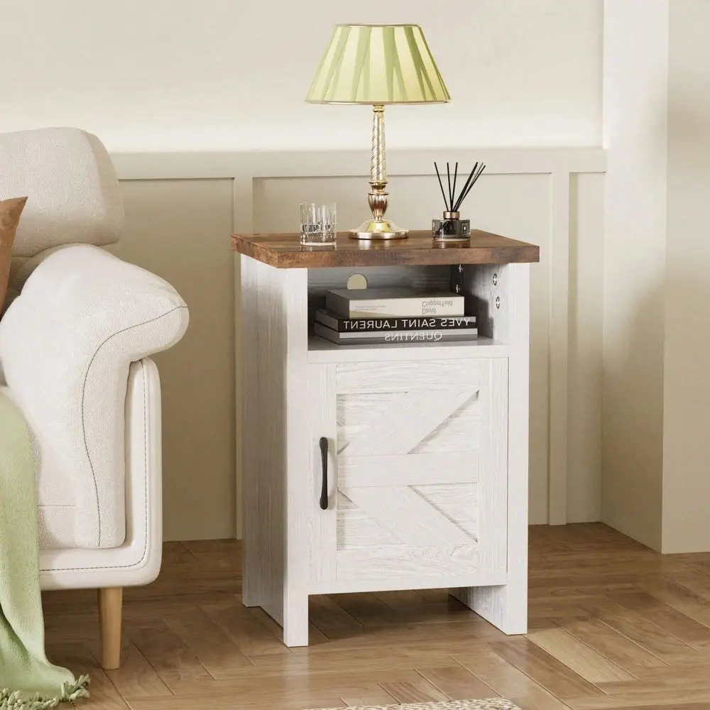 

1 Piece Farmhouse Nightstand With Storage Shelves