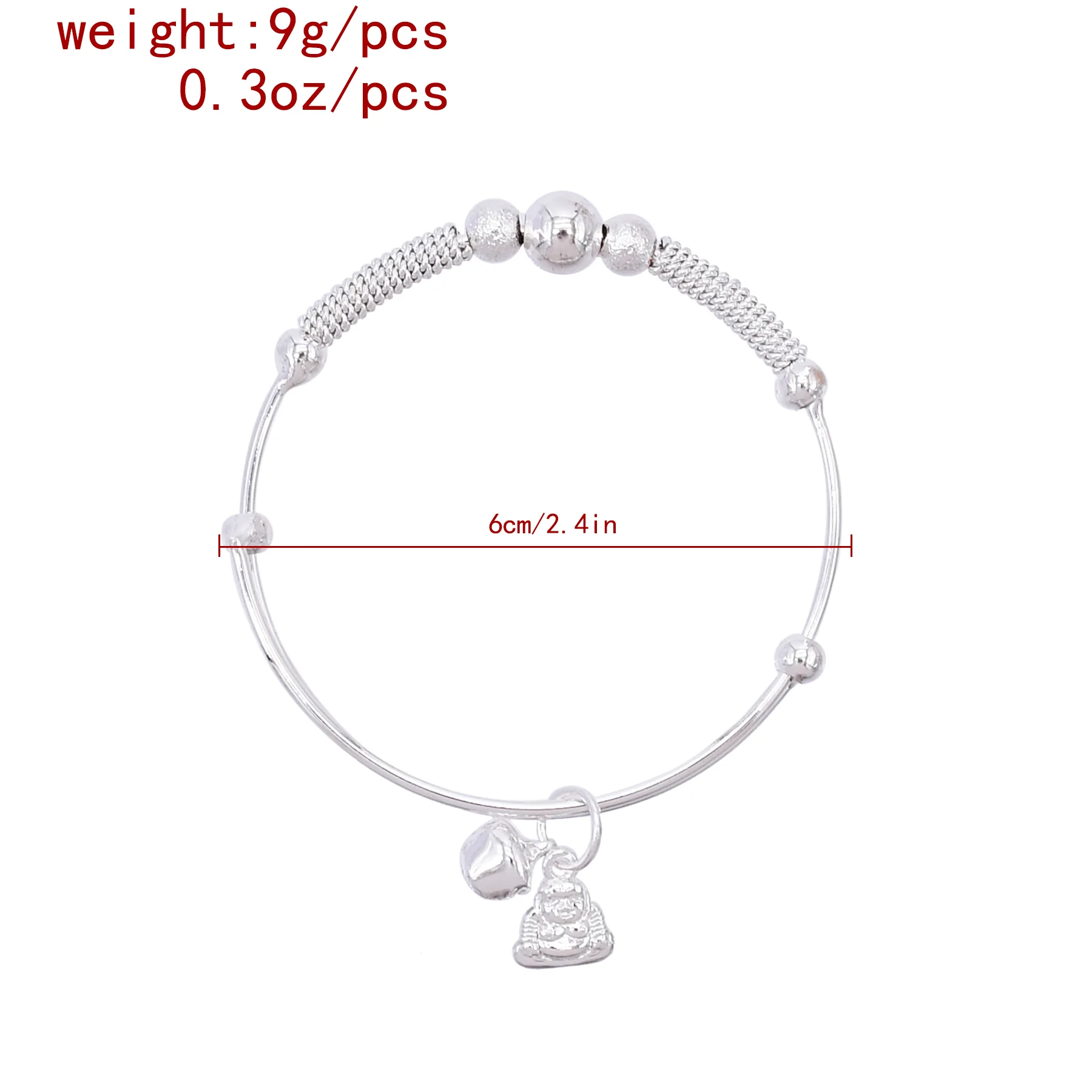 Laughing Maitreya Buddha Bell Charm Adjustable Push Pull Silver Bangle Chinese Style Good Luck Protection Amulet Bracelet