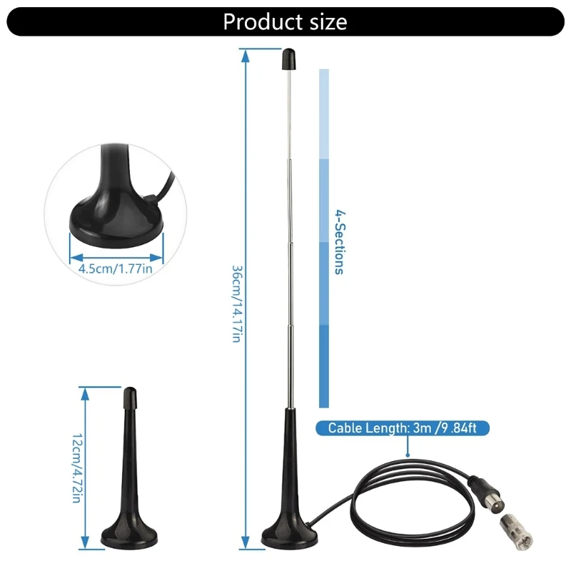 Antenas telescópicas FM altos ganhos Antenas DAB FM Antenas rádio FM internas com 3 adaptadores para rádio FM digital