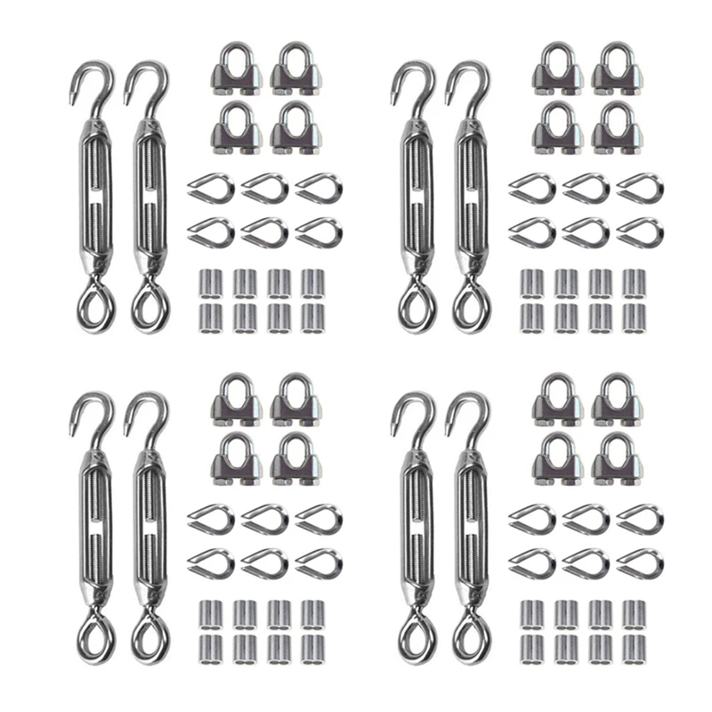 

80Pcs Heavy Duty Wire Rope Tension Kits Turnbuckle 1/8 Inch Wire Rope Cable Clip/Clamp Thimble Wire Rope Aluminum Sleeve