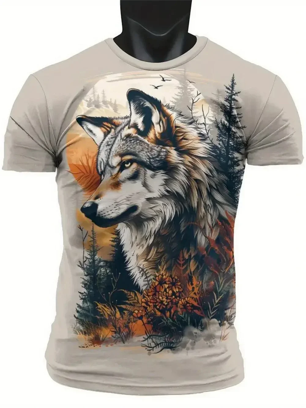 Men's T-shirt Wolf pattern digital printed 3d printed summer crew-neck short-sleeved top