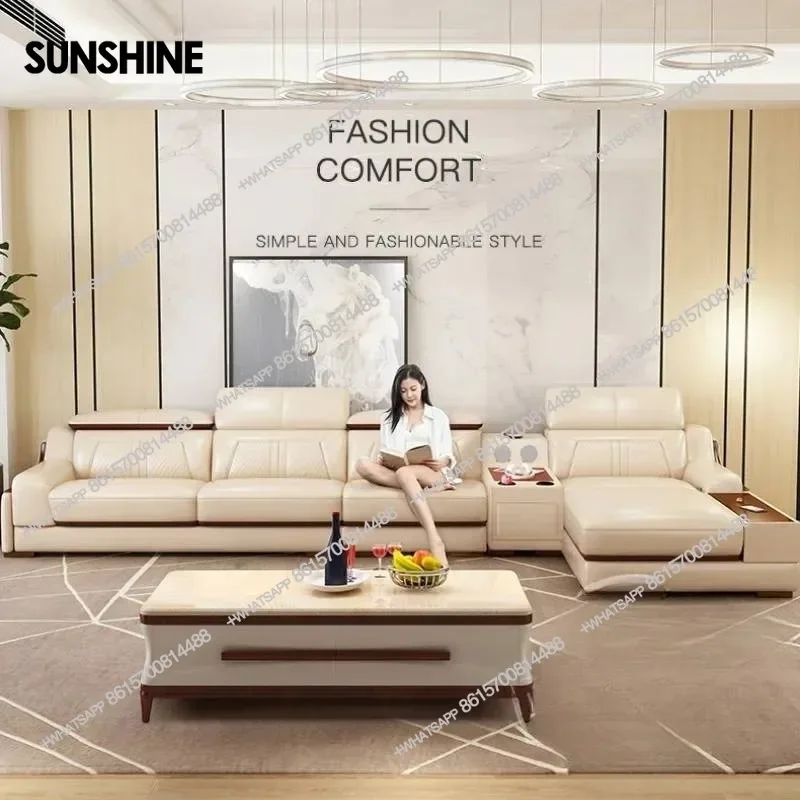 

Genuine Leather Nordic Sofa Fancy Modern Corner Designer Sectional Couch Lounge Reclining Divano Letto Living Room Furniture