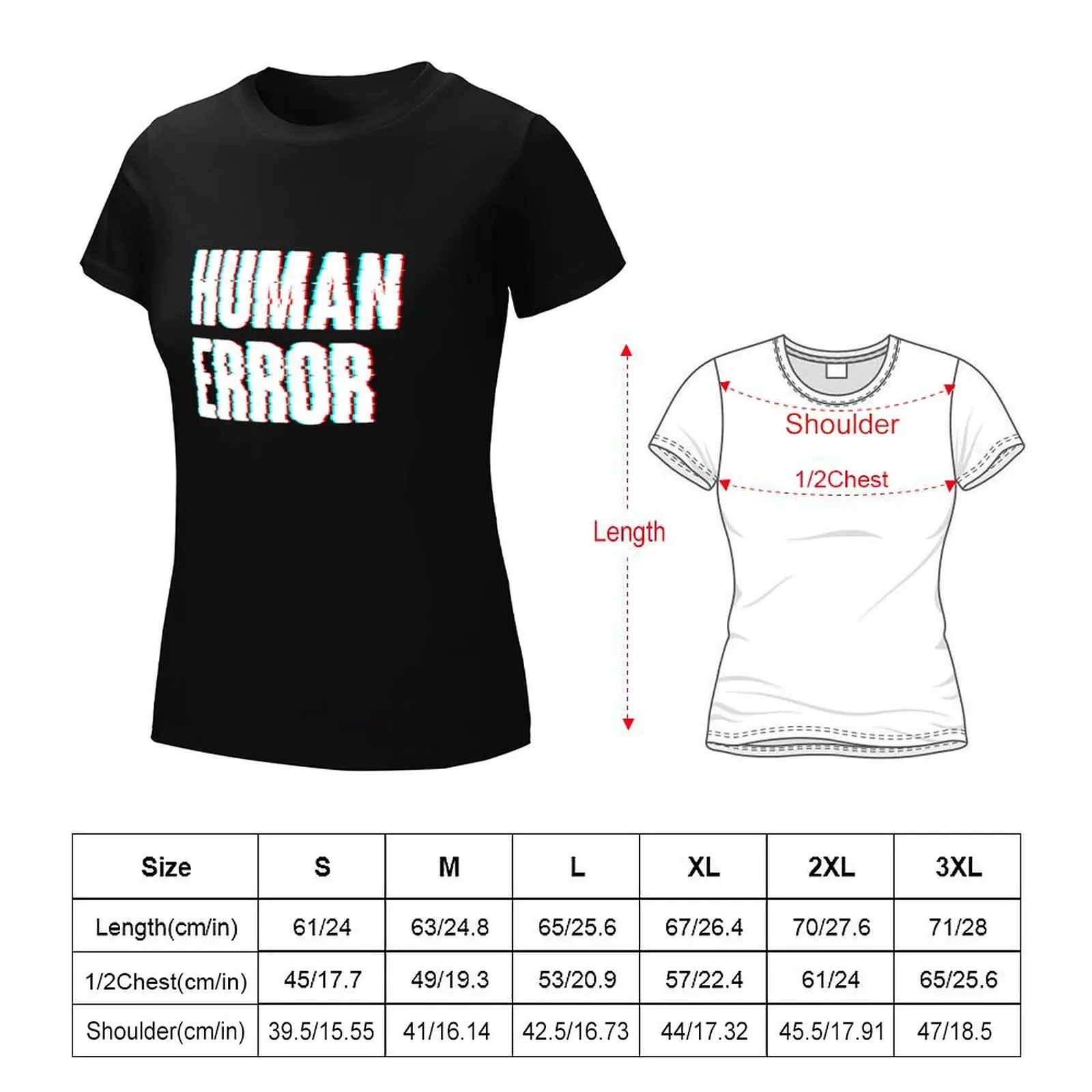 T-shirt Glitter feminina, gráfico de erro humano, roupas fofas, tamanhos personalizáveis, verão