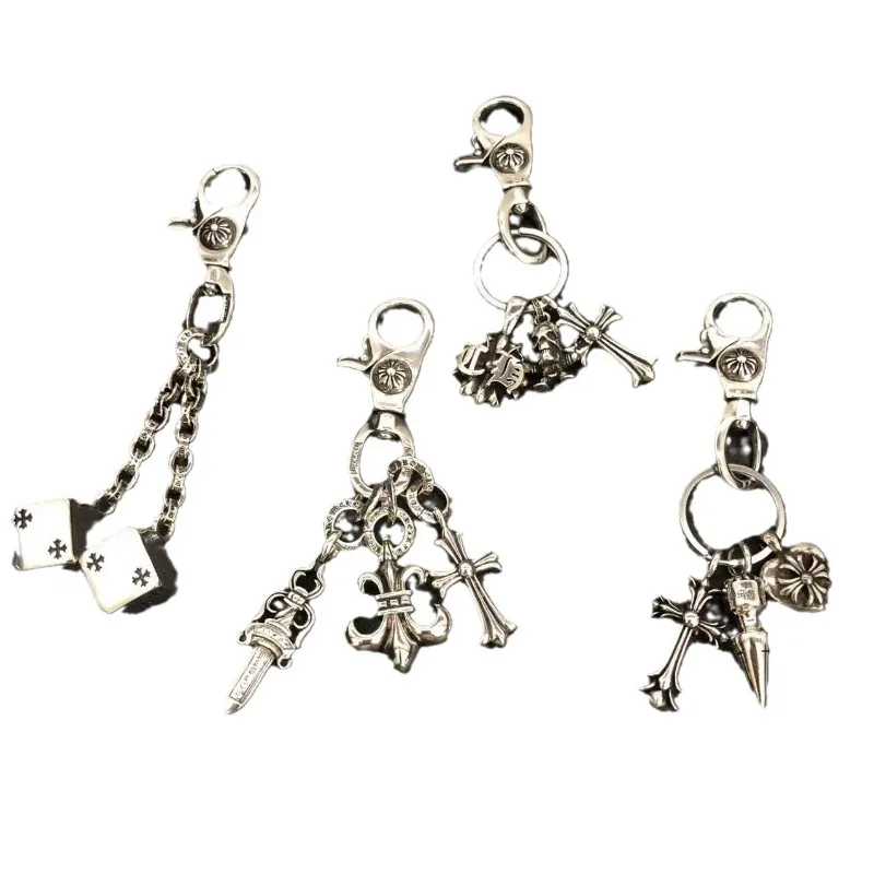 

Zipper Keychain Accessories Dice Skull Pendant Button Head Spring Lobster Head Lock Silver Buckle